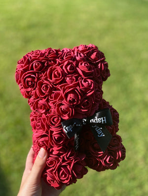 Wine red rose bear, Wine red flower bear, Wine red teddy rose, teddy rose, australia rose bear, valentine's day gift, mother's day gift rose, roses, baby shower gift, flower teddy Wine red, 25cm rose bear, 25cm flower bear, rose bear, flower bear, rose bear with lights, rose bear with box