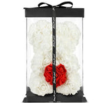 Homemade White Rose Bear with Heart