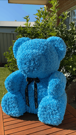 Rose Bear Romantic Handmade PE Foam Simulation Flower Bear Doll for Valentine's Day Gifts-Blue Rose Bear Romantic Handmade PE Foam Simulation Flower Bear Doll for Valentine's Day Gifts-Blue