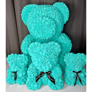 tiffany blue rose bear, tiffany blue flower bear, tiffany blue teddy rose, teddy rose, australia rose bear, valentine's day gift, mother's day gift rose, roses, baby shower gift, flower teddy tiffany blue, 25cm rose bear, 25cm flower bear, rose bear, flower bear, rose bear with lights, rose bear with box