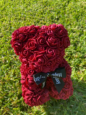 Wine red rose bear, Wine red flower bear, Wine red teddy rose, teddy rose, australia rose bear, valentine's day gift, mother's day gift rose, roses, baby shower gift, flower teddy Wine red, 25cm rose bear, 25cm flower bear, rose bear, flower bear, rose bear with lights, rose bear with box